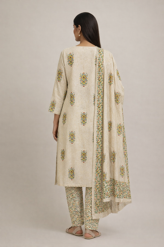 Vastrika Official Women’s Cream Beige 100% Cotton 3 Piece Suit Set