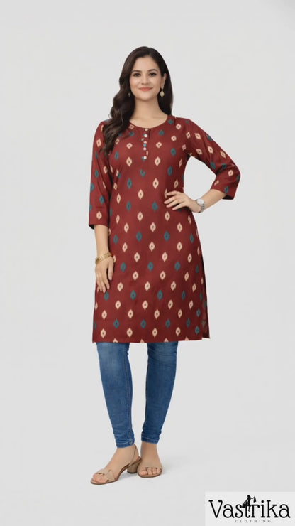 Vastrika Official Women’s Red Printed Cotton Kurti