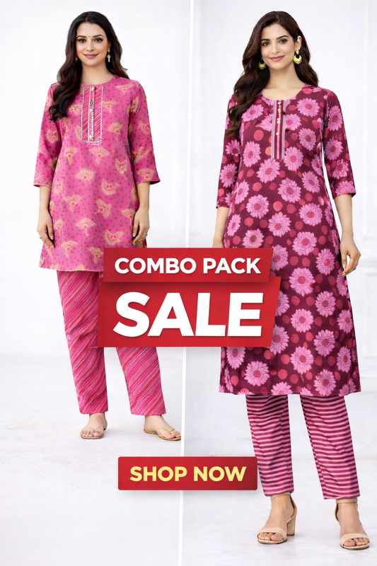 Vastrika Official Women Cotton Kurta Pant Combo Pack of 2 (Pink & Wine)
