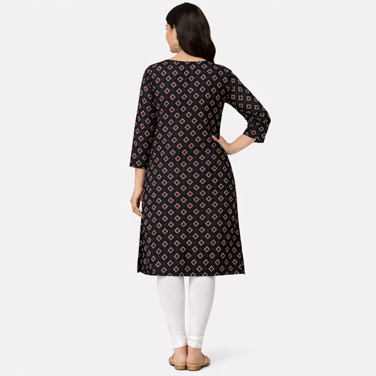 black-cotton-kurti-red-print