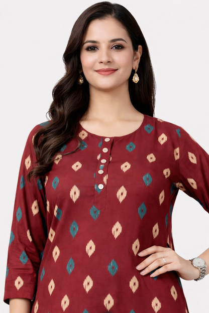 Vastrika Official Women’s Red Printed Cotton Kurti