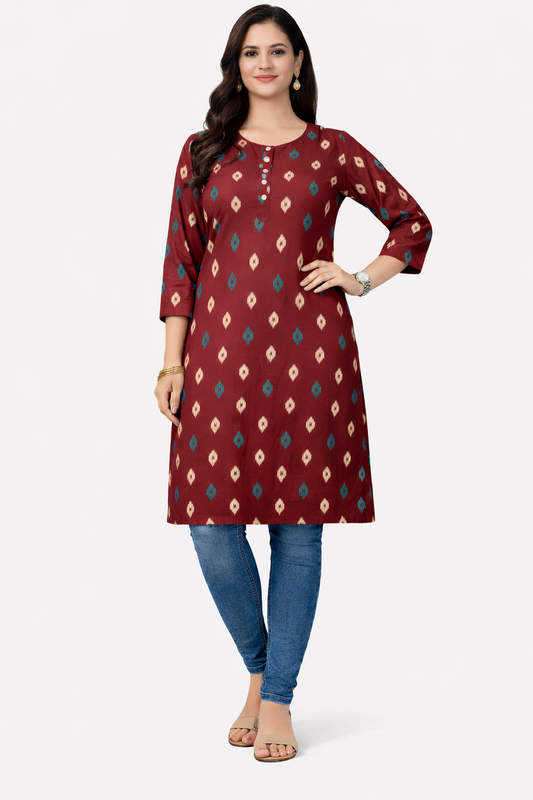Vastrika Official Women’s Red Printed Cotton Kurti