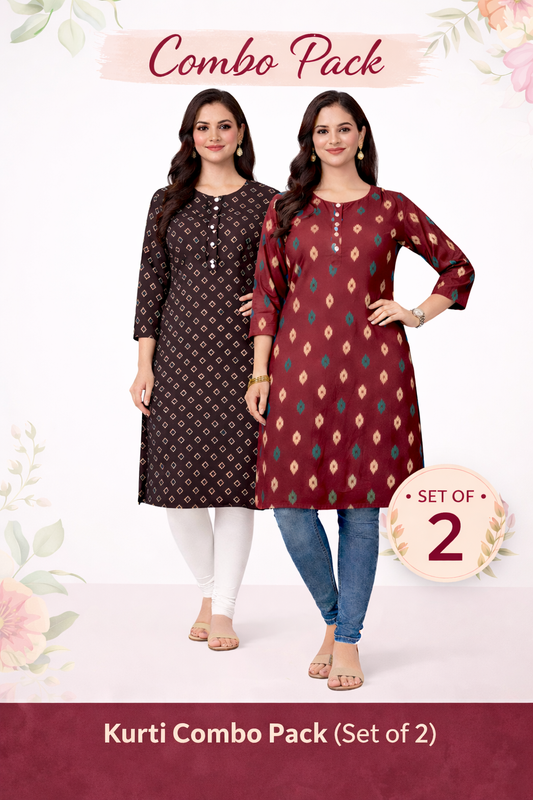 Printed Kurti Combo Pack (Set of 2) | Black & Maroon